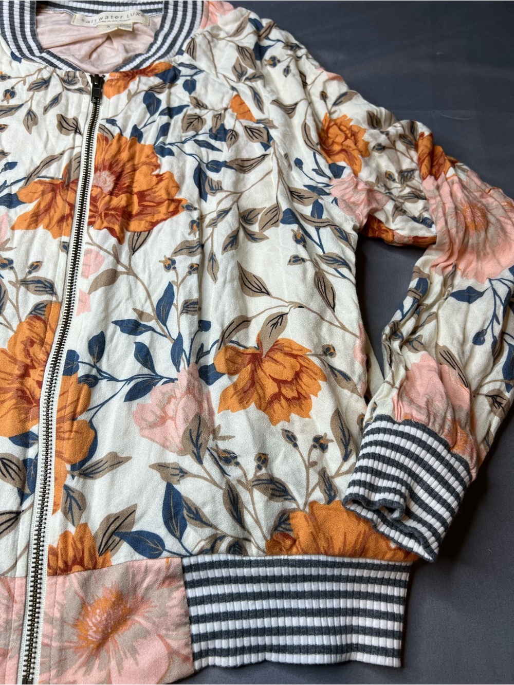 Saltwater Luxe Floral Bomber Jacket - Cream, Navy & Rust - Picture 3 of 7